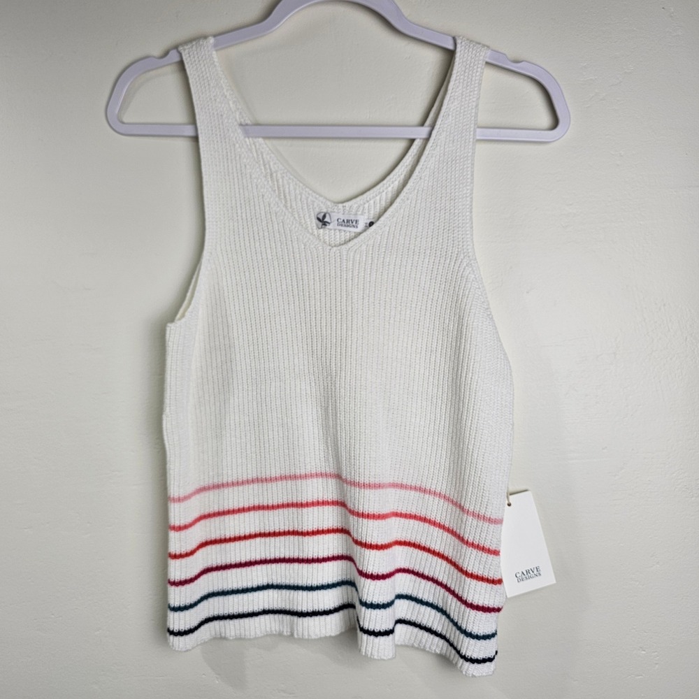 Carve Designs V-Neck Knit Tank Women Small White Micah Tank White Organic Cotton